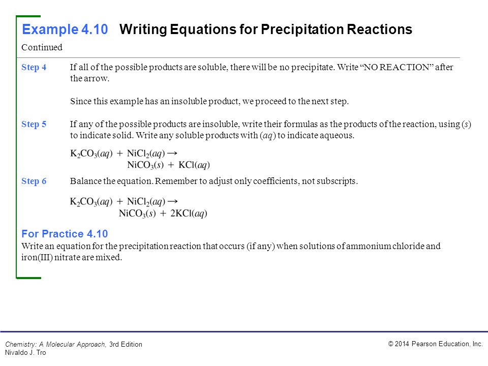 Precipitation Reaction Equations